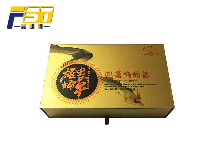 Durable Rigid High End Gift Boxes Golden Color Custom Shape Sturdy Structure