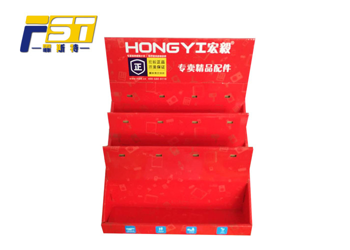 Red Corrugated Cardboard Tiered Display Sturdy Structure High Weight Capacity