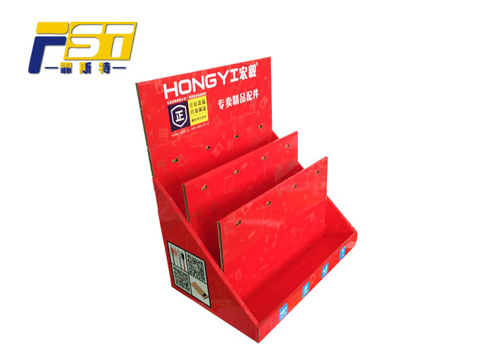 Red Corrugated Cardboard Tiered Display Sturdy Structure High Weight Capacity