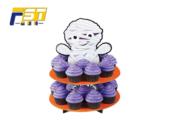 100% Recyclable 2 Tier Cardboard Cupcake Stand 4C Full Color Glossy / Matt Film Lamination