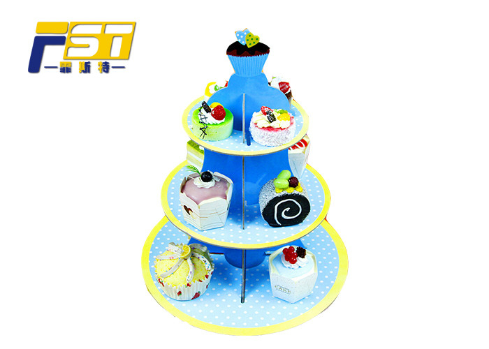 Easy Disassemble 3Tiers Cardboard Cake Display With CMYK Color Printing For Party
