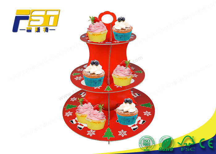 3 Tiered Cardboard Cupcake Stand , Colorful Cardboard Wedding Cake Stand SGS Approval