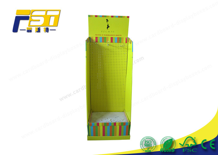 Full Color Printing POS Cardboard Floor Display Stand Space Saving Flat Packing With Hooks