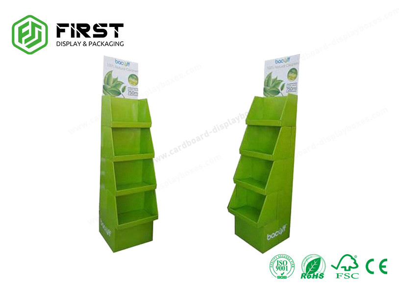 Customized Products Corrugated Floor Display Shelf , Supermarket Cardboard Display Stand
