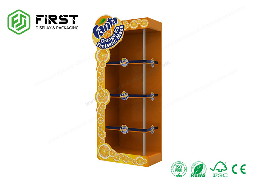 Custom Corrugated Cardboard POP Displays Floor Stands With Shelves For Supermarket