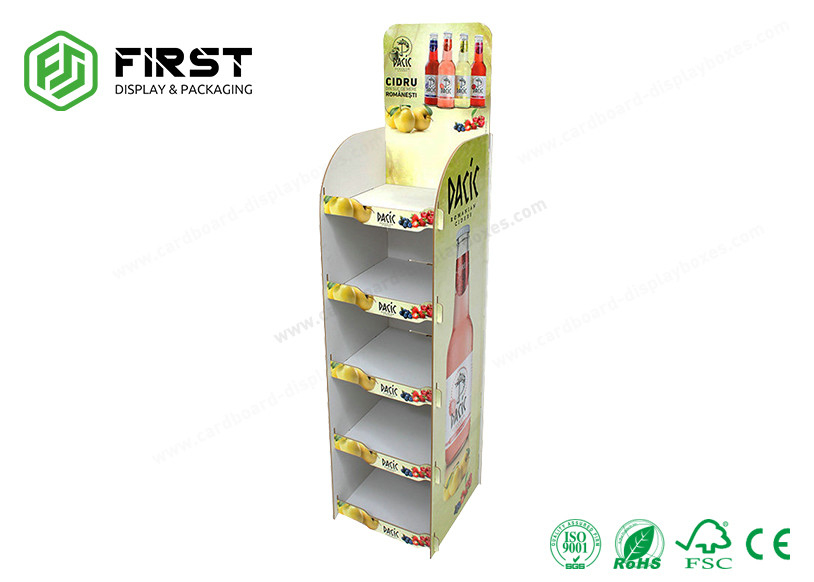 Custom POP Retail Promotional Folding Paper Floor Display Shelf For Drinks
