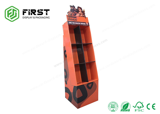 Glossy Lamination Custom Color Printing Folding Cardboard Floor Display Stand For Food