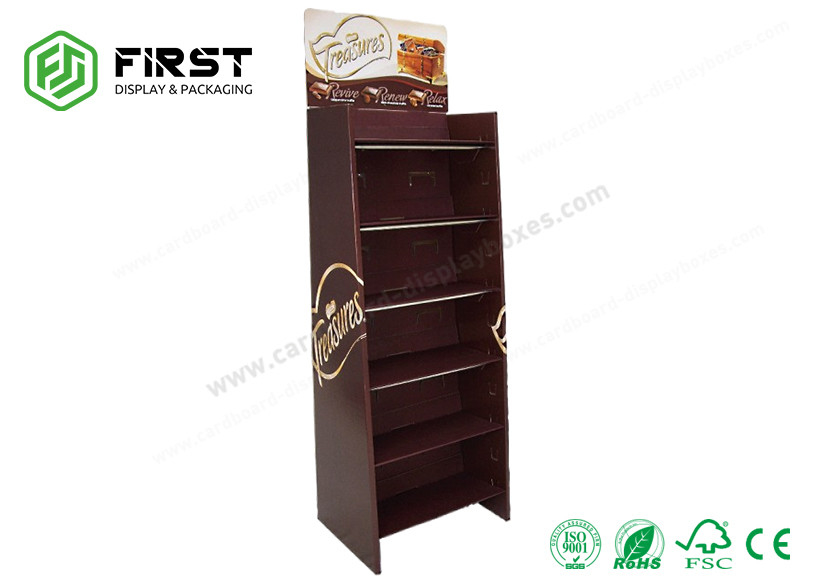 Full Color Printing Free Standing POP Cardboard Shelf Floor Display Stand For Chocolate