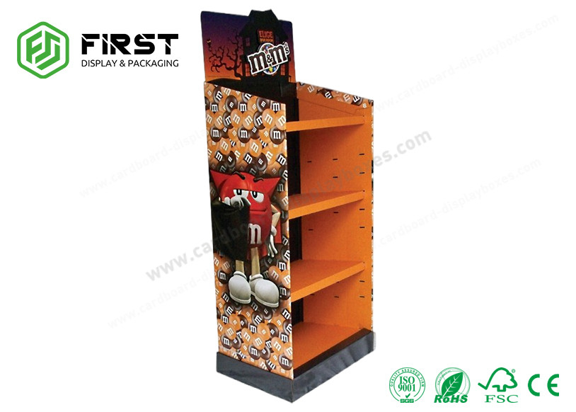 Full Color Printing Free Standing POP Cardboard Shelf Floor Display Stand For Chocolate