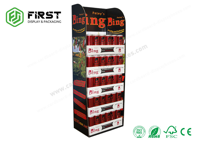 Folding 4 Shelves Retail Promotion Beverage Cardboard Paper Floor Stand Display Customized
