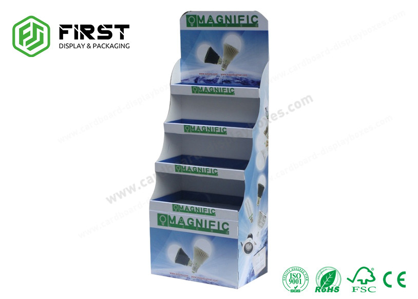 Recyclable Floor Stand Customized Portable Paper Shelf Light Bulb Cardboard Floor Display Stand