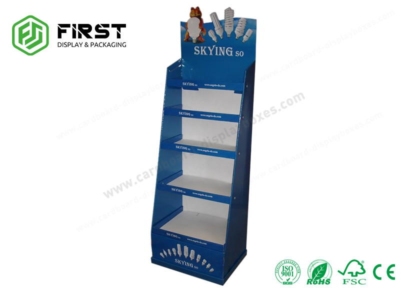 Recyclable Floor Stand Customized Portable Paper Shelf Light Bulb Cardboard Floor Display Stand