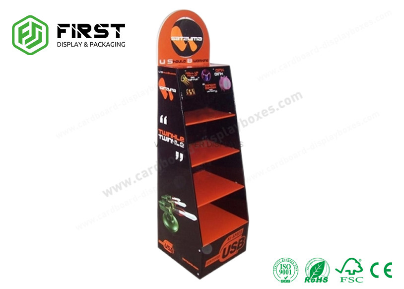 Full Color Printing Portable Paper Cardboard Floor Display Shelf With Removable Header