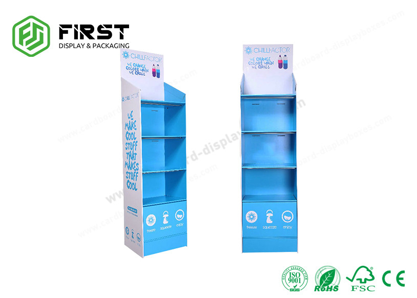 Full Color Printed Portable 4 Shelves Carton Stand Paperboard Cardboard Floor Display Stand
