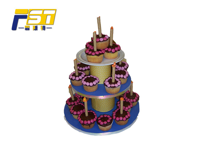 CMYK Printing 3 Tier Cardboard Cupcake Stand Customized Providing Mockup Design