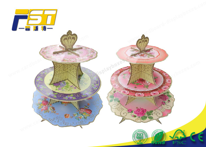 CMYK Printing Pop Design Cardboard Tiered Cake Stand Durable For Shopping Mall