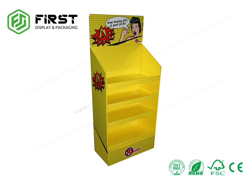 4-Shelves POP Up Paper Cardboard Floor Display Rack With Glossy Lamination