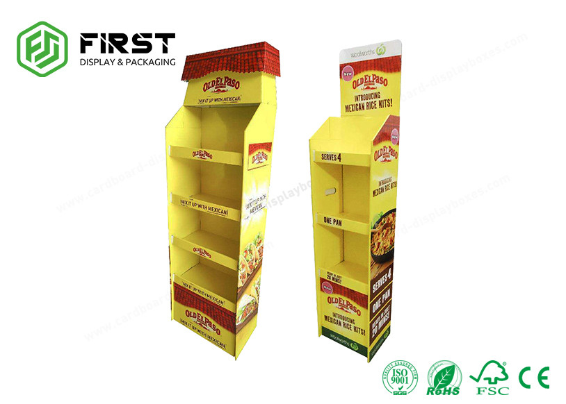 Supermarket Carton Display 4 Tiers Floor Stand Cardboard Display For Snacks