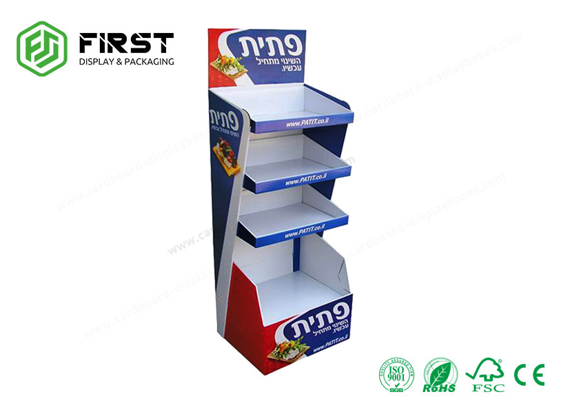 Supermarket Carton Display 4 Tiers Floor Stand Cardboard Display For Snacks