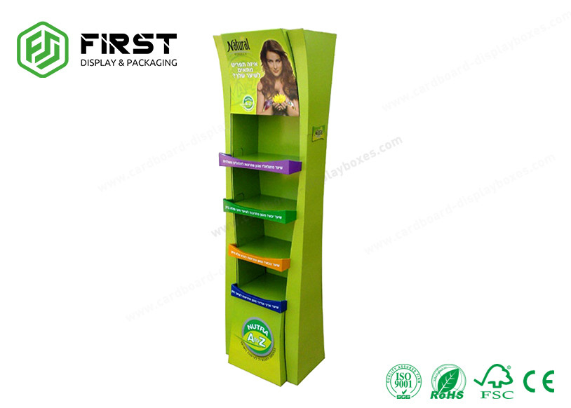 Customized Logo Printed Folding Pos Cardboard Floor Display Stands For Supermarket