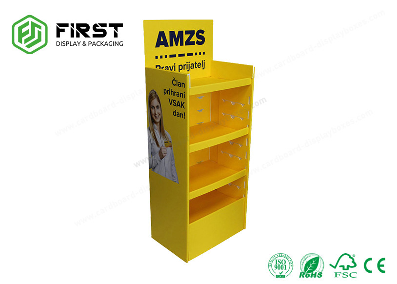 Custom Recyclable Glossy Printed Paper Cardboard Floor Display Shelf For Promotion
