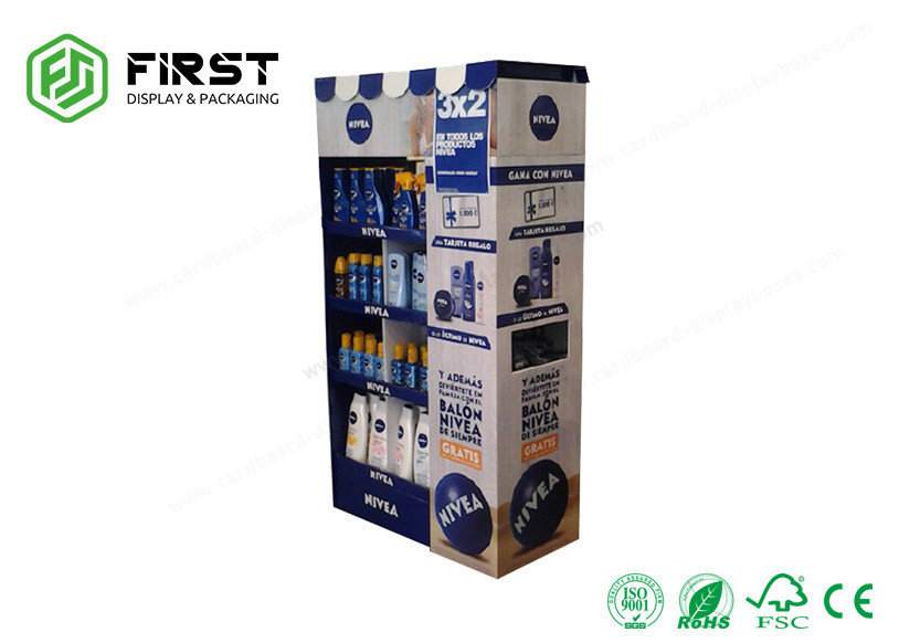 Customized Logo Printed Foldable Paper Floor Display Stand For Retail Promotion