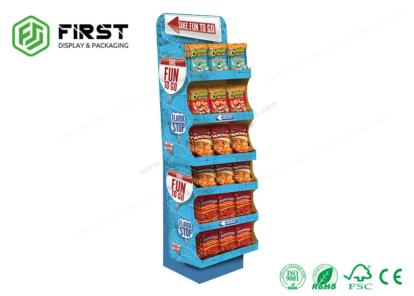 Customized Corrugated B Flute Foldable Floor Carton Cardboard Display Stand For Snacks