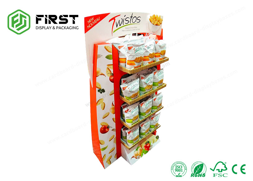 Corrugated Cardboard Floor Displays 4C CMYK Customized Size For Food Promotion