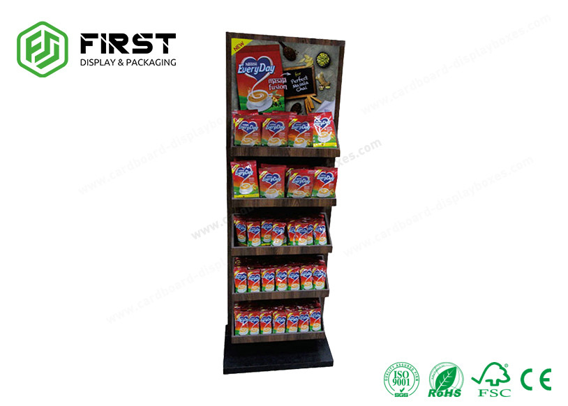 Custom Made Corrugated Floor Standing Cardboard Display Full Color Printing For Food
