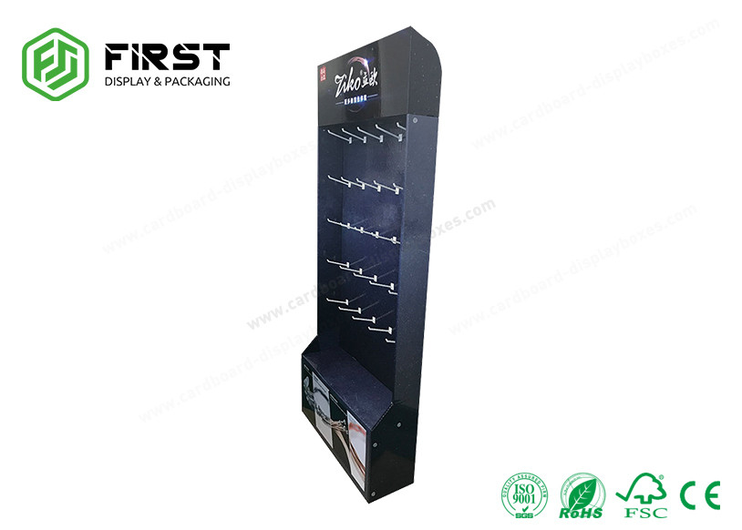 350g CCNB Corrugated Carton Stand 4C Printing Cardboard Display Stand With Plastic Hooks