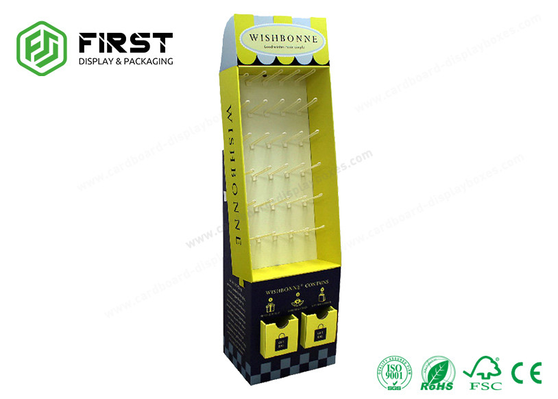 Logo Printed Customized Recyclable Corrugated Carton Floor Display Stand With Plastic Hooks