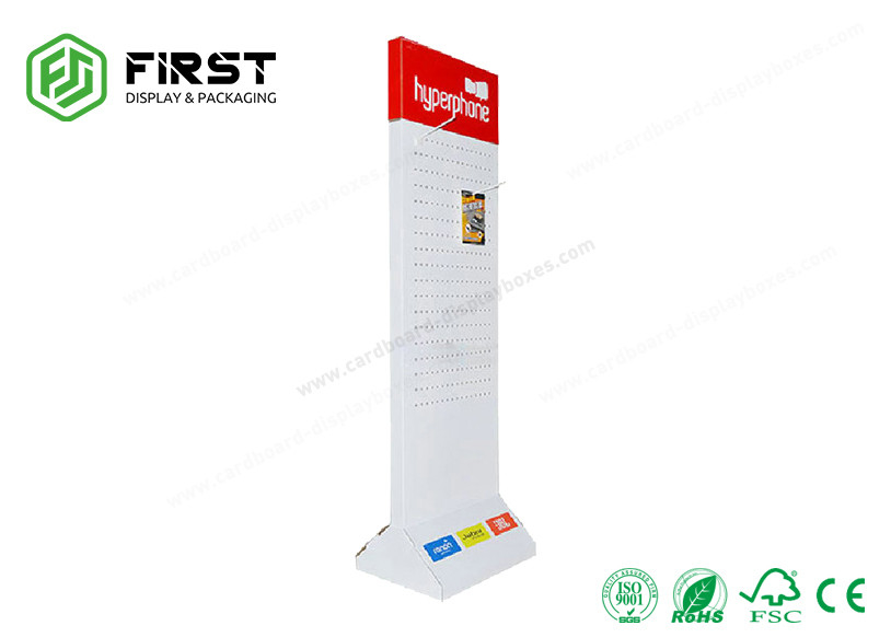 Offset Printing Custom Cardboard POP Pegboard Hook Floor Displays For Cell Phone Accessory
