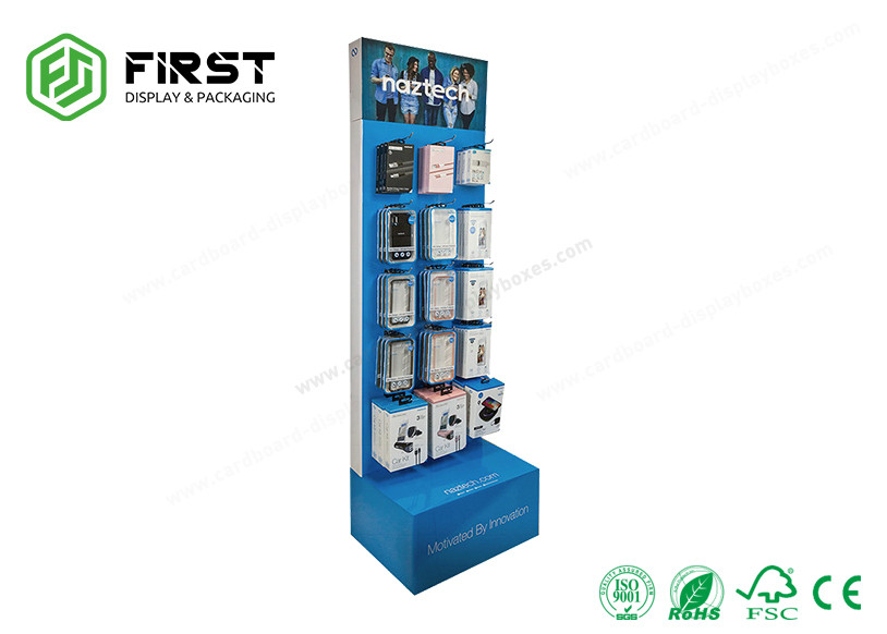 Offset Printing Custom Cardboard POP Pegboard Hook Floor Displays For Cell Phone Accessory