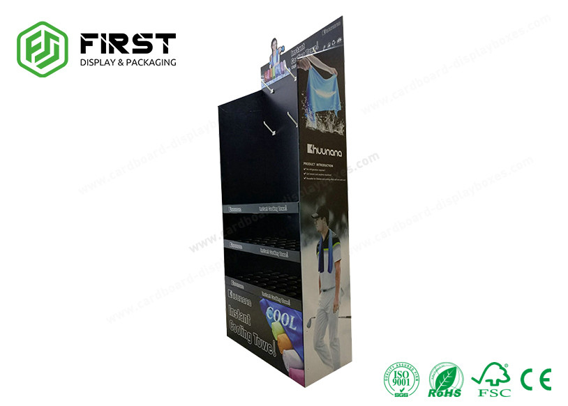 Custom Made Printing Promotional Corrugated Cardboard Shelf Floor Display Stand With Hooks