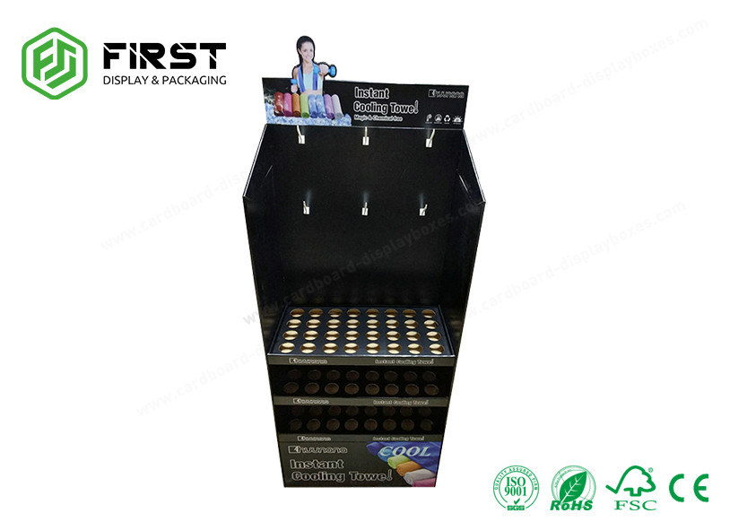 Custom Made Printing Promotional Corrugated Cardboard Shelf Floor Display Stand With Hooks