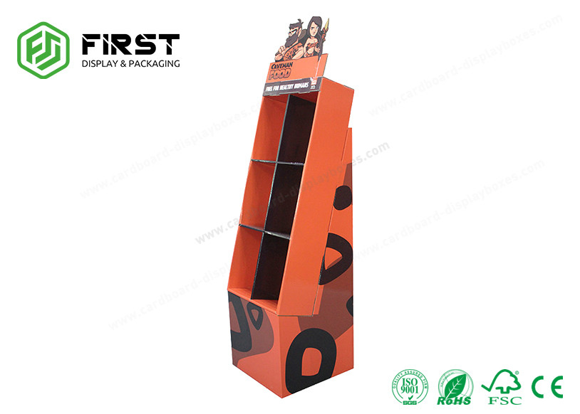 Glossy Lamination Custom Color Printing Folding Cardboard Floor Display Stand For Food