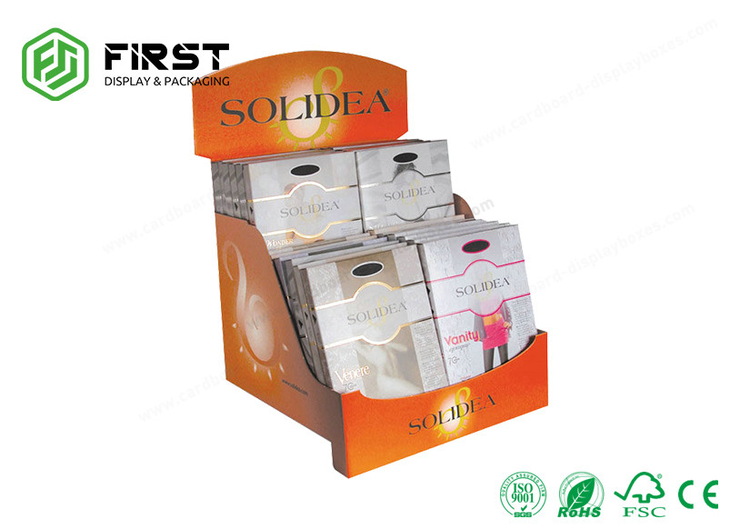 Corrugated 4C CYMK Printing Custom Recycled Cardboard Counter Display Boxes With UV Coating