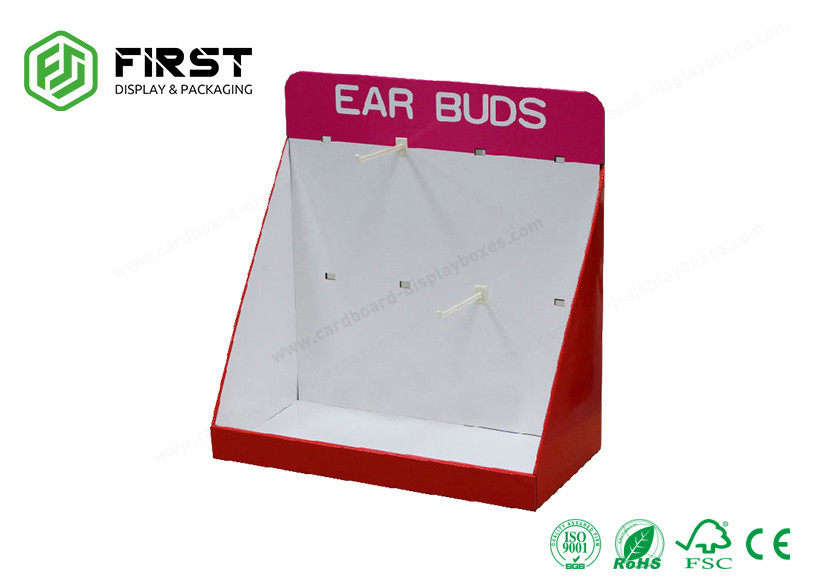 Recyclable Paper Handmade Logo Printed Cardboard Counter Display Stand With Hooks For Promotion