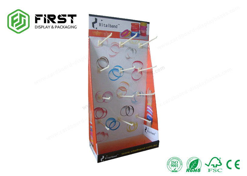 Recyclable Paper Handmade Logo Printed Cardboard Counter Display Stand With Hooks For Promotion