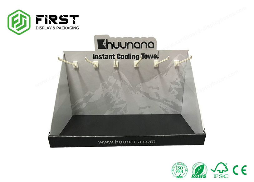 Custom Recycled Paper Cardboard Hanging Countertop Display PDQ Display With Hooks For Retail