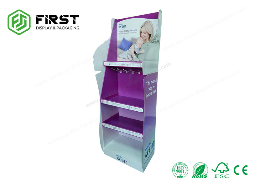 Custom Glossy Printing POP Advertising Corrugated Paper Floor Display Shelf Stand