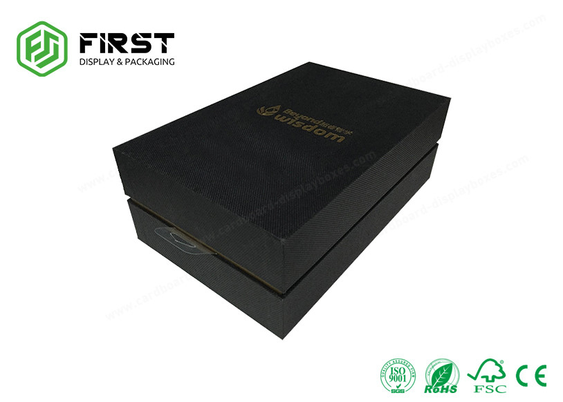 Full Matte Black Printed High End Recycled 2-Piece Rigid Cardboard Gift Boxes Packaging With Lid