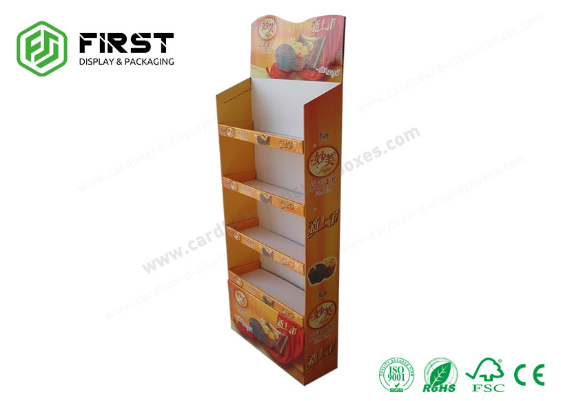 Customized Corrugated Carton Stand Foldable Cardboard Chocolate Floor Display Shelf